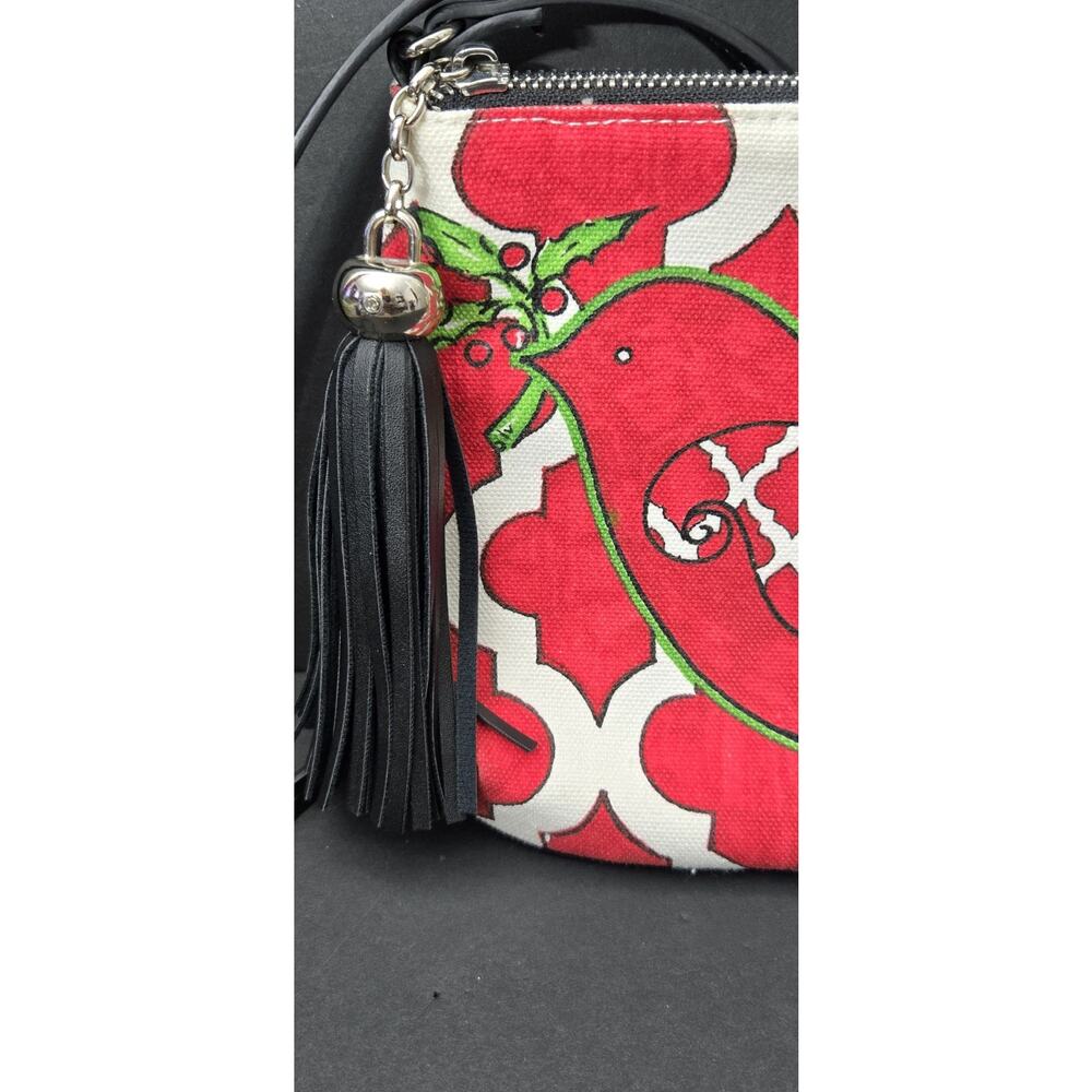 Brighton “Love Dove” Crossbody Pouch Merry & Bright Art Red Black Zip‎ Tassel - Picture 7 of 13